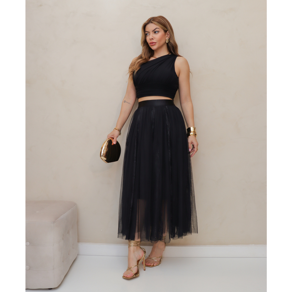 Saia de Tule Longa Feminina Forrada Evangélica Elegante Moda 3RD SD1556