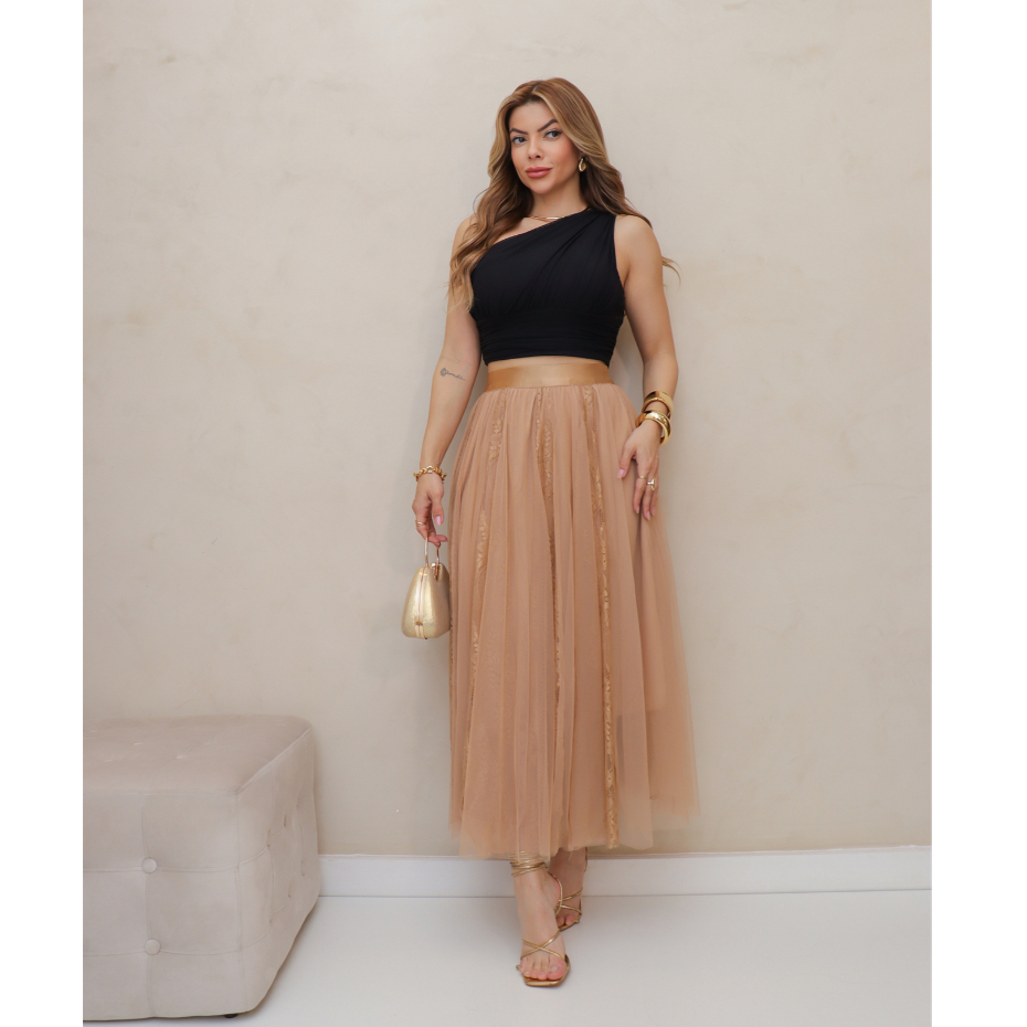 Saia de Tule Longa Feminina Forrada Evangélica Elegante Moda 3RD SD1556