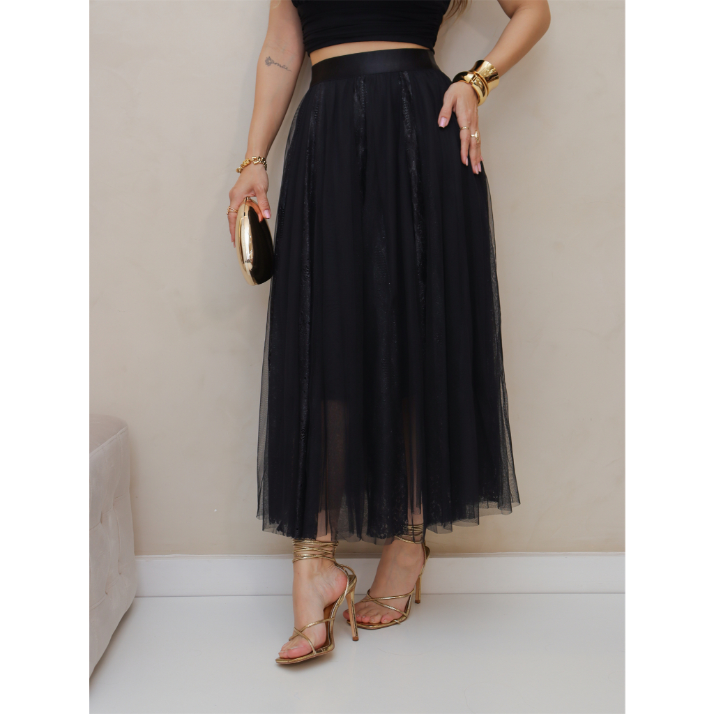 Saia de Tule Longa Feminina Forrada Evangélica Elegante Moda 3RD SD1556