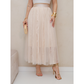 Saia de Tule Longa Feminina Forrada Evangélica Elegante Moda 3RD SD1556