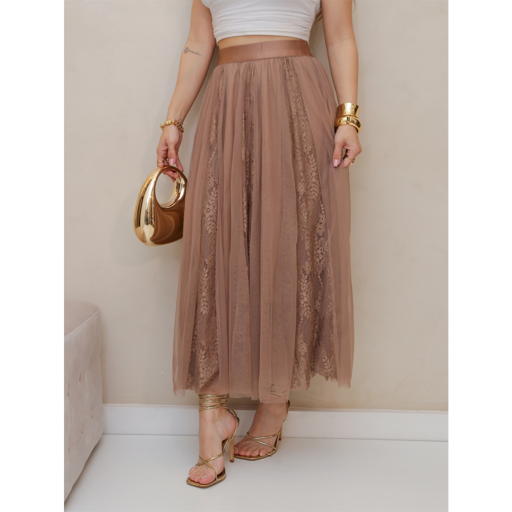 Saia de Tule Longa Feminina Forrada Evangélica Elegante Moda 3RD SD1556