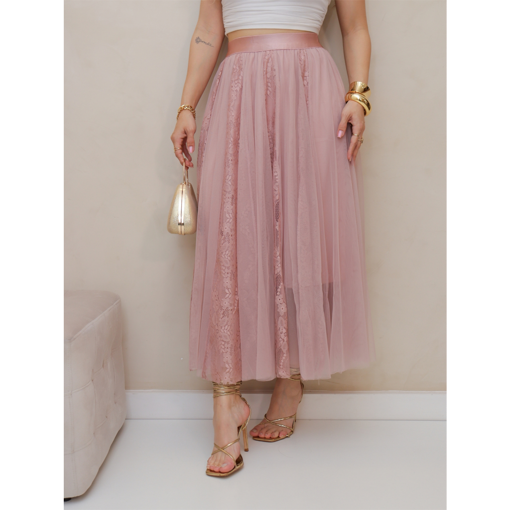 Saia de Tule Longa Feminina Forrada Evangélica Elegante Moda 3RD SD1556