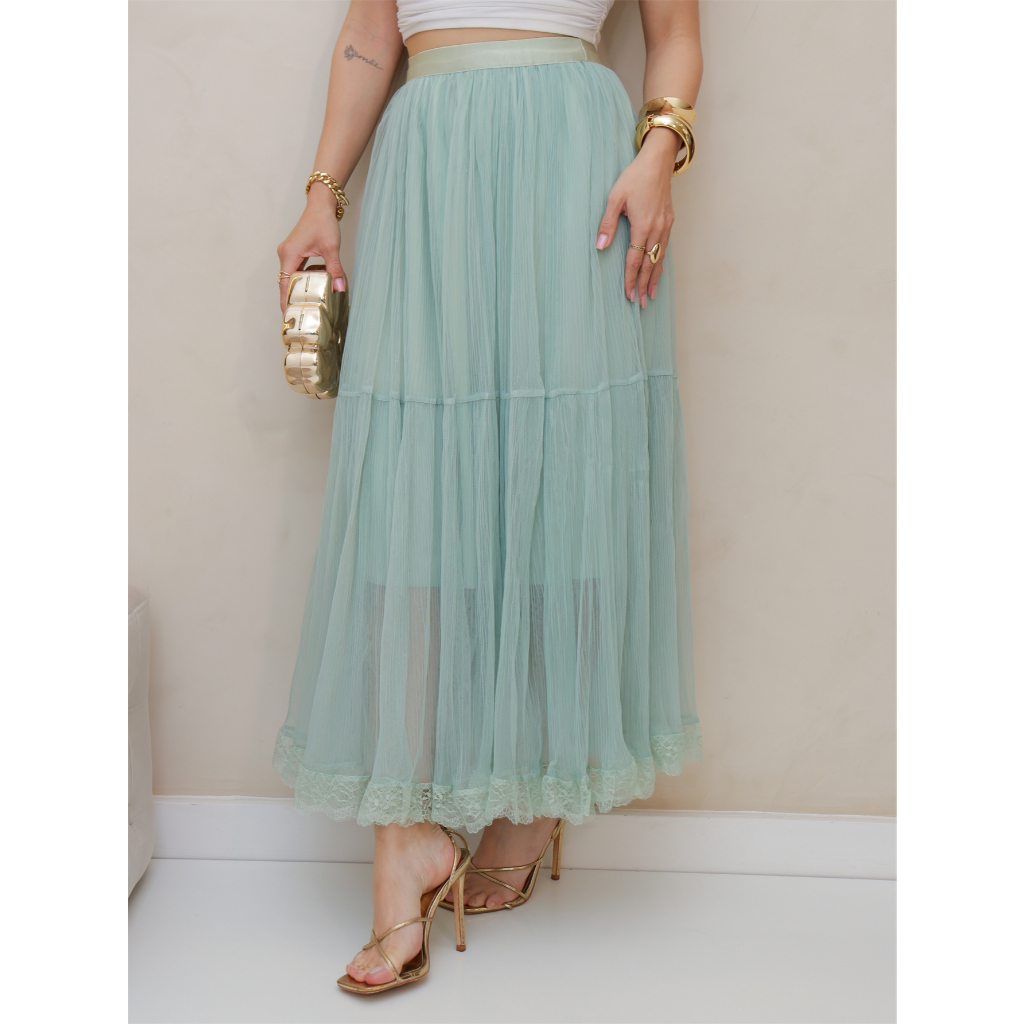 Saia de Tule Longa Feminina Forrada Evangélica Elegante Moda 3RD SD1554