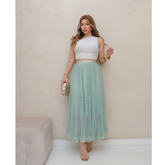 Saia de Tule Longa Feminina Forrada Evangélica Elegante Moda 3RD SD1554