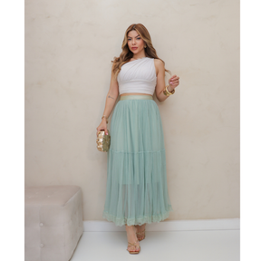 Saia de Tule Longa Feminina Forrada Evangélica Elegante Moda 3RD SD1554