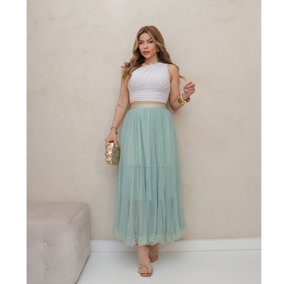 Saia de Tule Longa Feminina Forrada Evangélica Elegante Moda 3RD SD1554