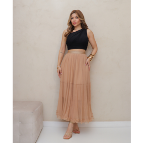 Saia de Tule Longa Feminina Forrada Evangélica Elegante Moda 3RD SD1554