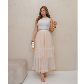 Saia de Tule Longa Feminina Forrada Evangélica Elegante Moda 3RD SD1554