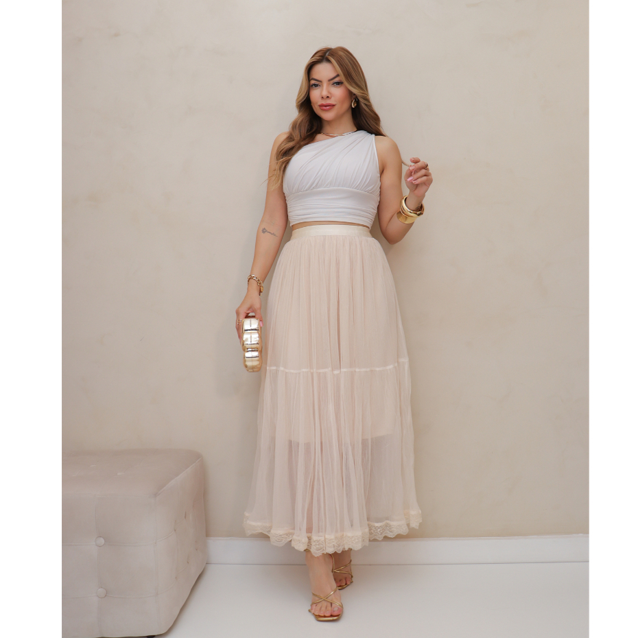 Saia de Tule Longa Feminina Forrada Evangélica Elegante Moda 3RD SD1554