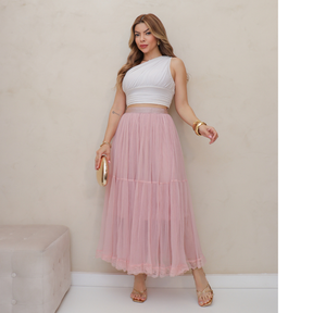 Saia de Tule Longa Feminina Forrada Evangélica Elegante Moda 3RD SD1554