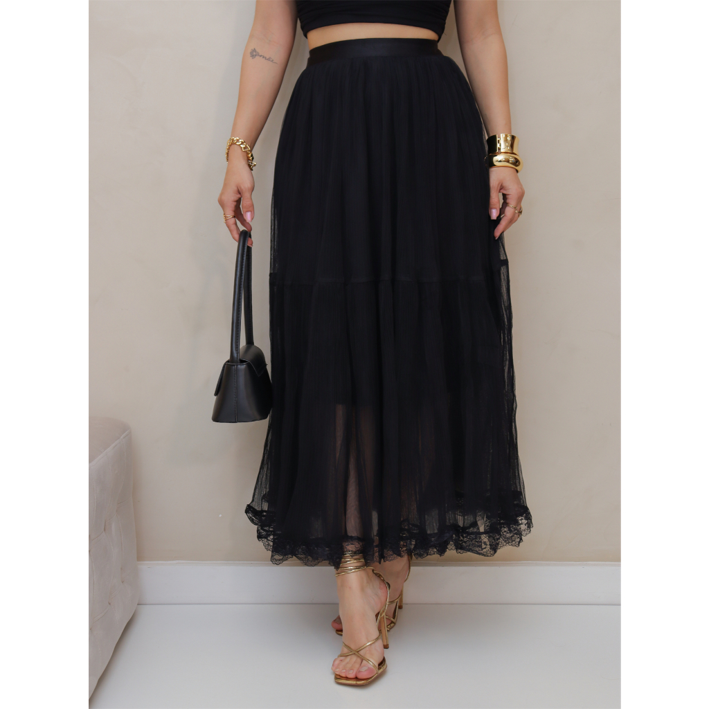 Saia de Tule Longa Feminina Forrada Evangélica Elegante Moda 3RD SD1554