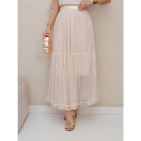 Saia de Tule Longa Feminina Forrada Evangélica Elegante Moda 3RD SD1554