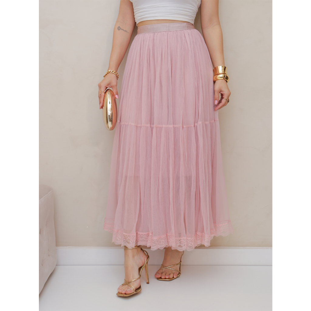 Saia de Tule Longa Feminina Forrada Evangélica Elegante Moda 3RD SD1554