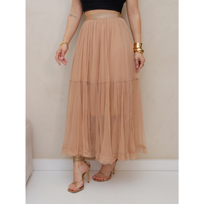 Saia de Tule Longa Feminina Forrada Evangélica Elegante Moda 3RD SD1554