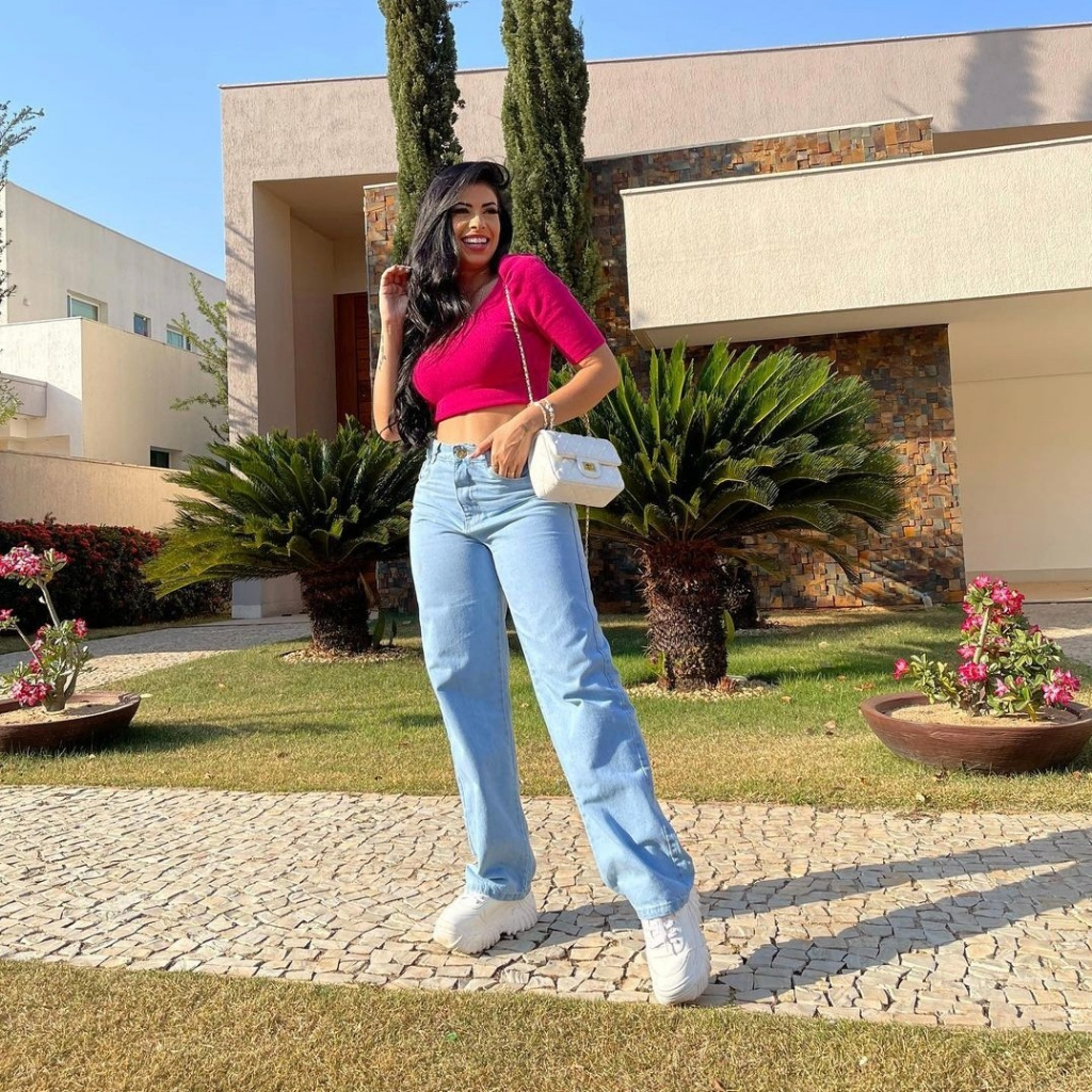 Calça Jeans feminina Wide Leg Marmorizada Pantalona boca larga - cintura alta premium