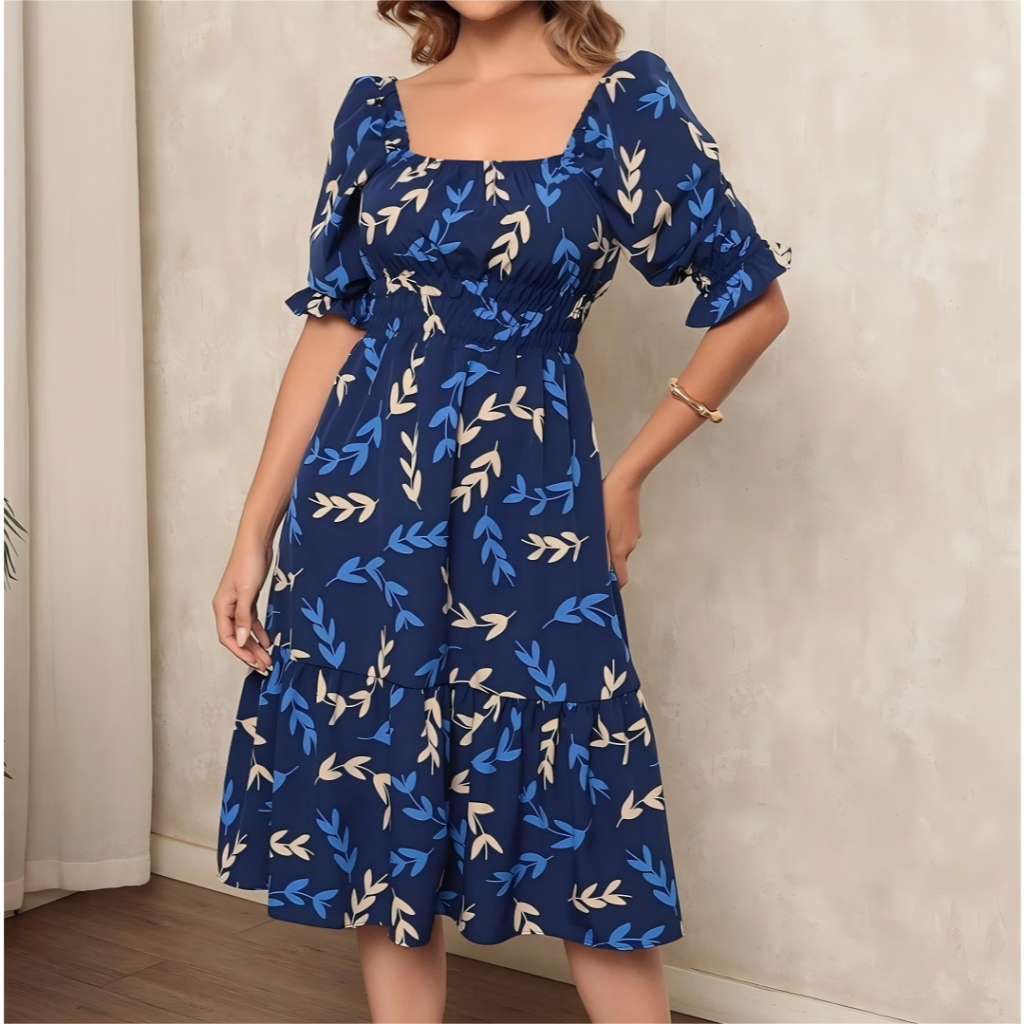 Vestido Feminino midi | crepinho com Elastec l Poá l Ombro à Ombro.