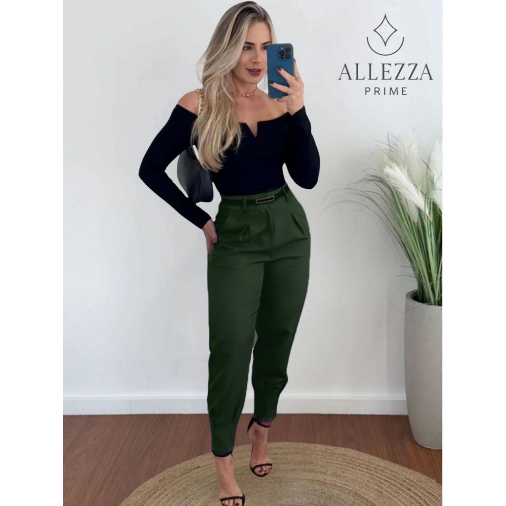 Calça Alfaiataria Feminina Cintura Alta Com Pença Casual e Social do P até G1