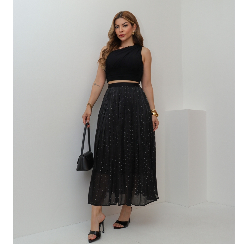 Saia de Tule Longa Feminina Brilho Forrada Evangélica Elegante Moda 3RD SD1503