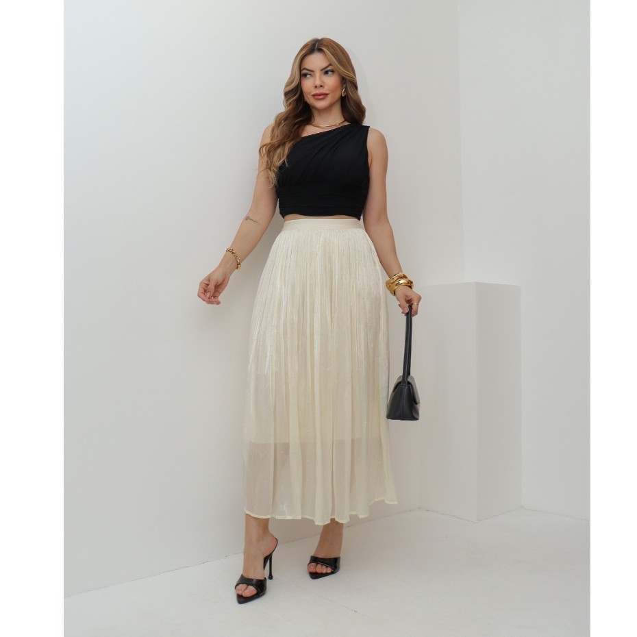 Saia de Tule Longa Feminina Brilho Forrada Evangélica Elegante Moda 3RD SD1503