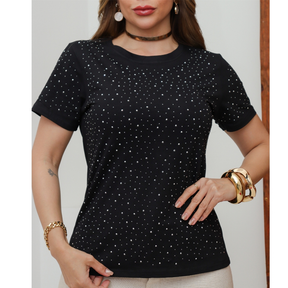 Blusa Feminina T-Shirt Brilho Camiseta Algodão Liso Moda Casual Verão 3RD SD1243