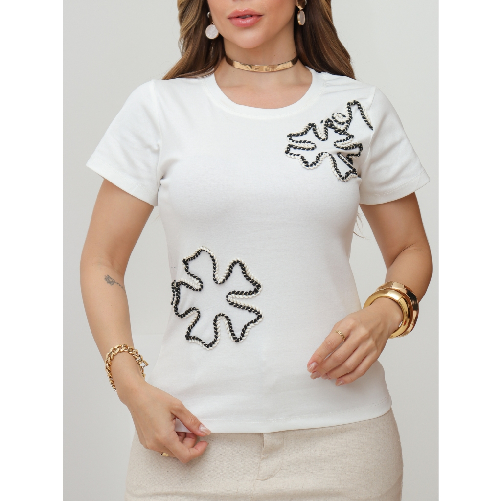 Blusa Feminina T-Shirt Camiseta Algodão Canelado Liso Casual Moda Verão 3RD SD1747