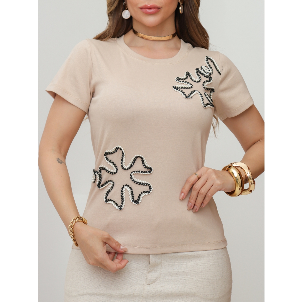 Blusa Feminina T-Shirt Camiseta Algodão Canelado Liso Casual Moda Verão 3RD SD1747