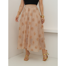 Saia de Renda Longa Feminina Flor Forrada Evangélica Elegante Moda 3RD SD1829