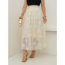 Saia de Renda Longa Feminina Flor Forrada Evangélica Elegante Moda 3RD SD1829