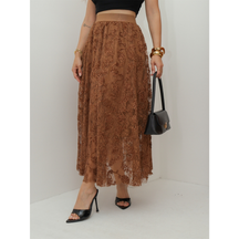 Saia de Renda Longa Feminina Flor Forrada Evangélica Elegante Moda 3RD SD1831