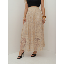 Saia de Renda Longa Feminina Flor Forrada Evangélica Elegante Moda 3RD SD1831