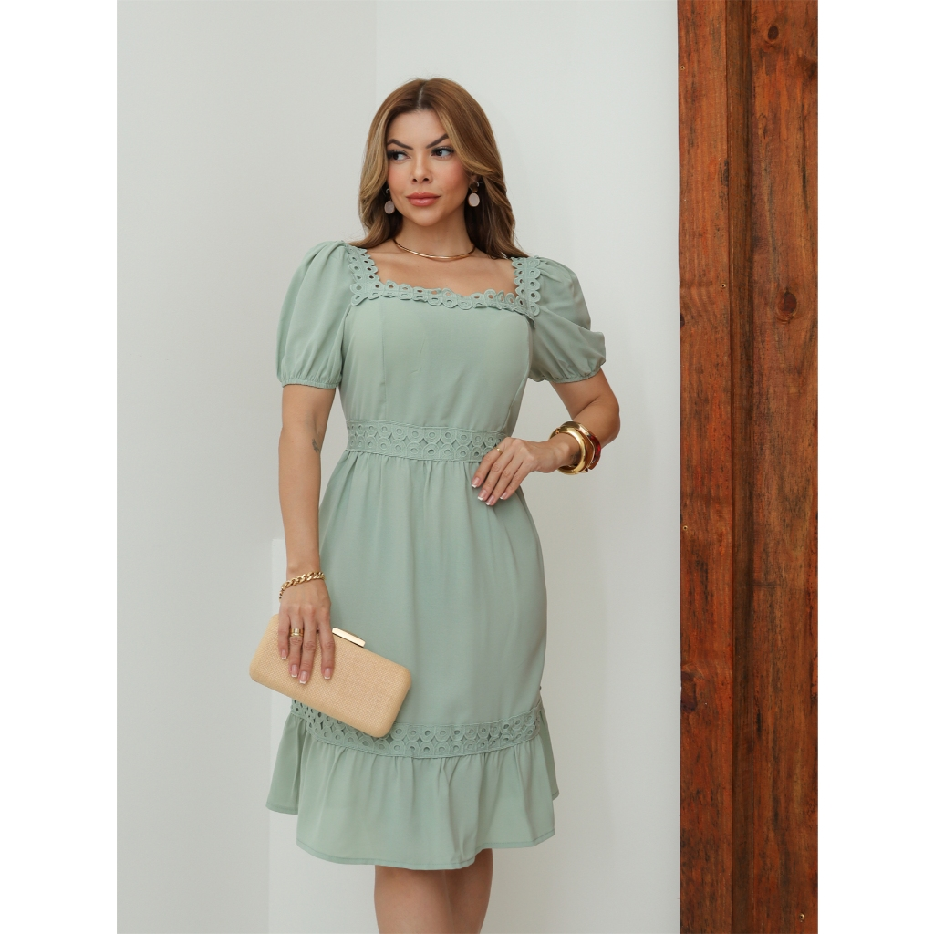 Vestido Curto Feminino De Festa Elegante Casamento Manga Bufante Com Bojo Verão 3RD SD1363/SD1593