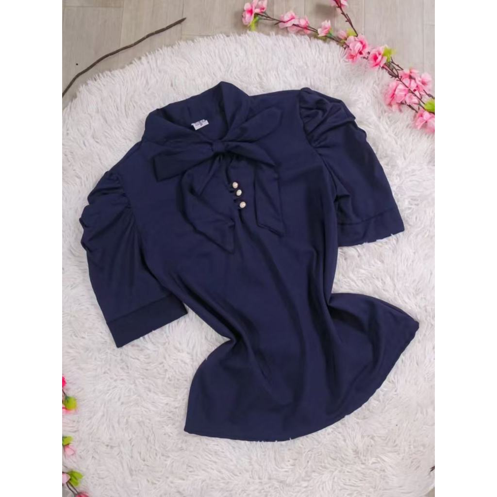 Blusa Plus Size G1 G2 G3 Feminina Social Manga Curta Bufante com laçinho Moda evangélica -0260