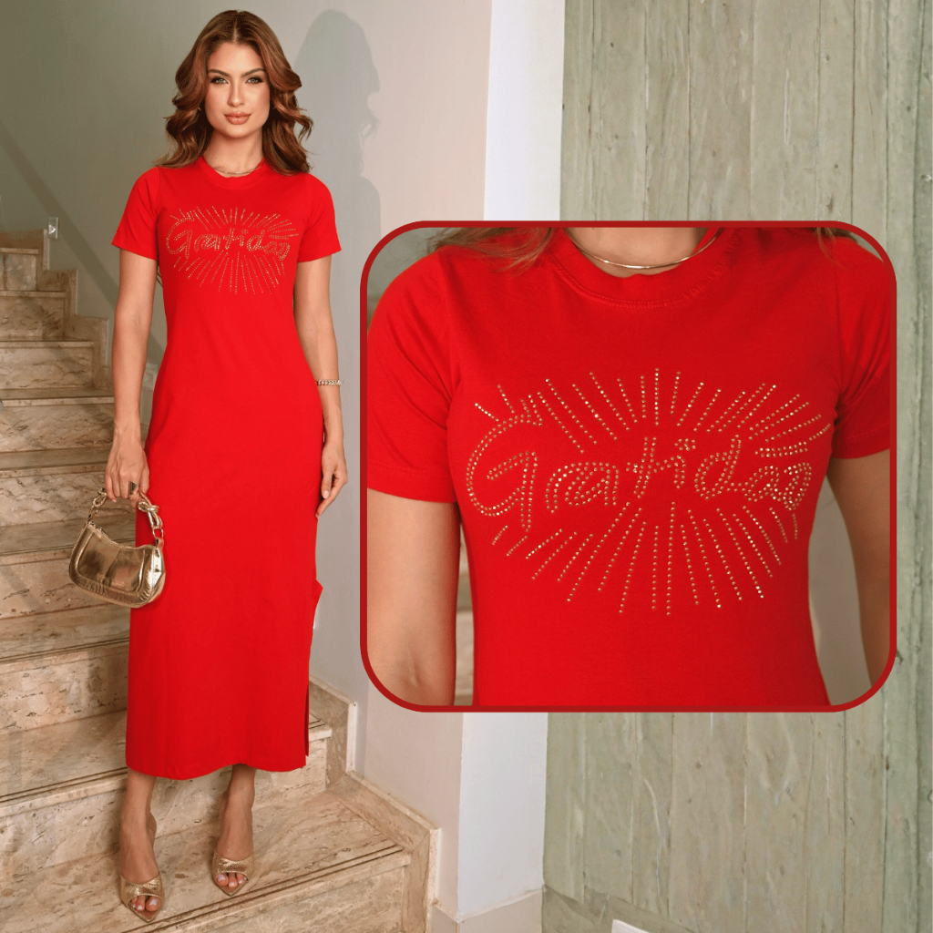 Vestido Midi Moda Evangelica Fenda Lateral Elegante Moda Casual Com Silk Soltinho Manga Bufante Cor