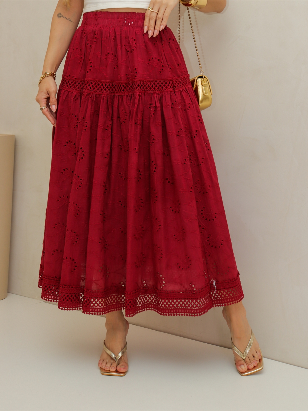 Saia Midi Lese Feminina Forrada Evangélica Elegante Casaul Festa 3RD SD1832