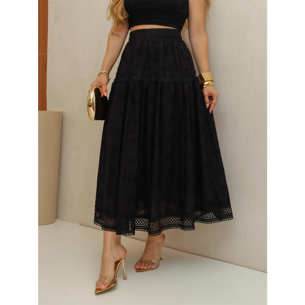 Saia Midi Lese Feminina Forrada Evangélica Elegante Casaul Festa 3RD SD1832