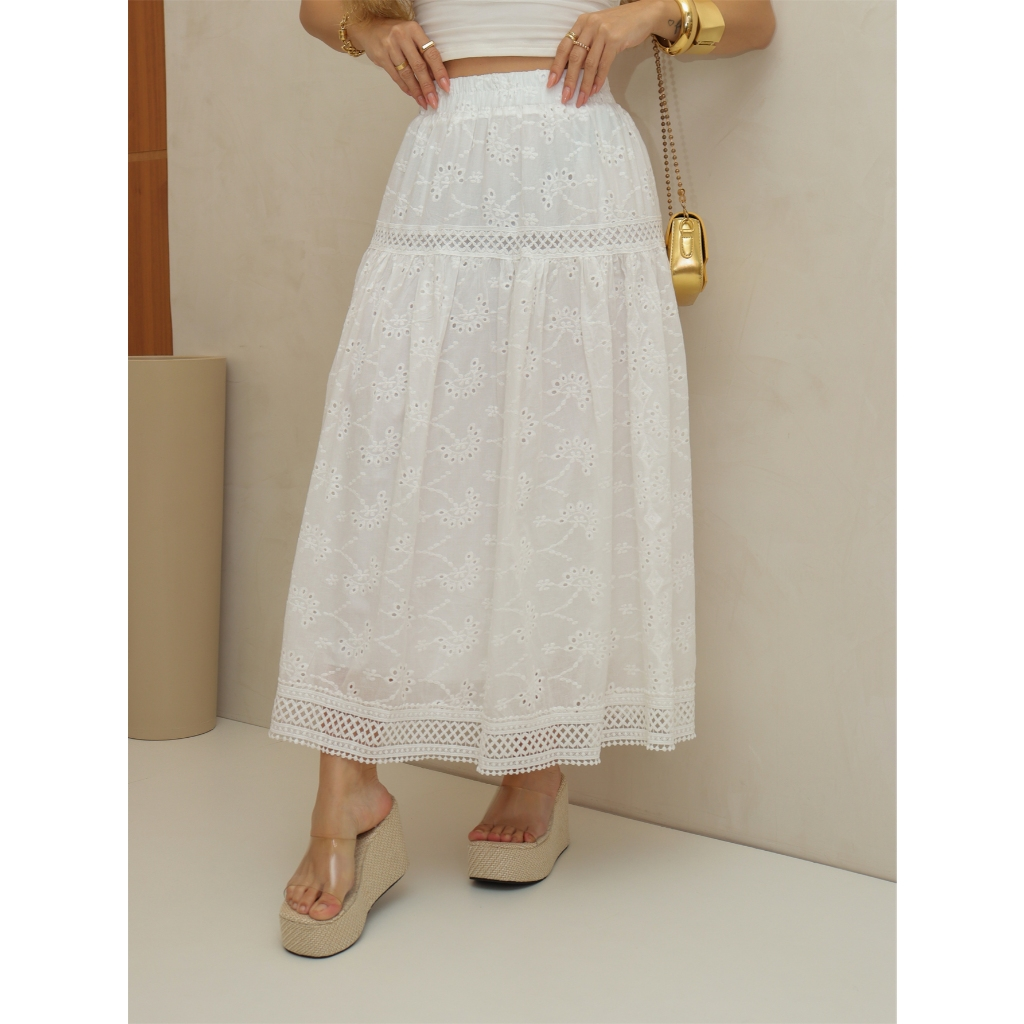 Saia Midi Lese Feminina Forrada Evangélica Elegante Casaul Festa 3RD SD1832