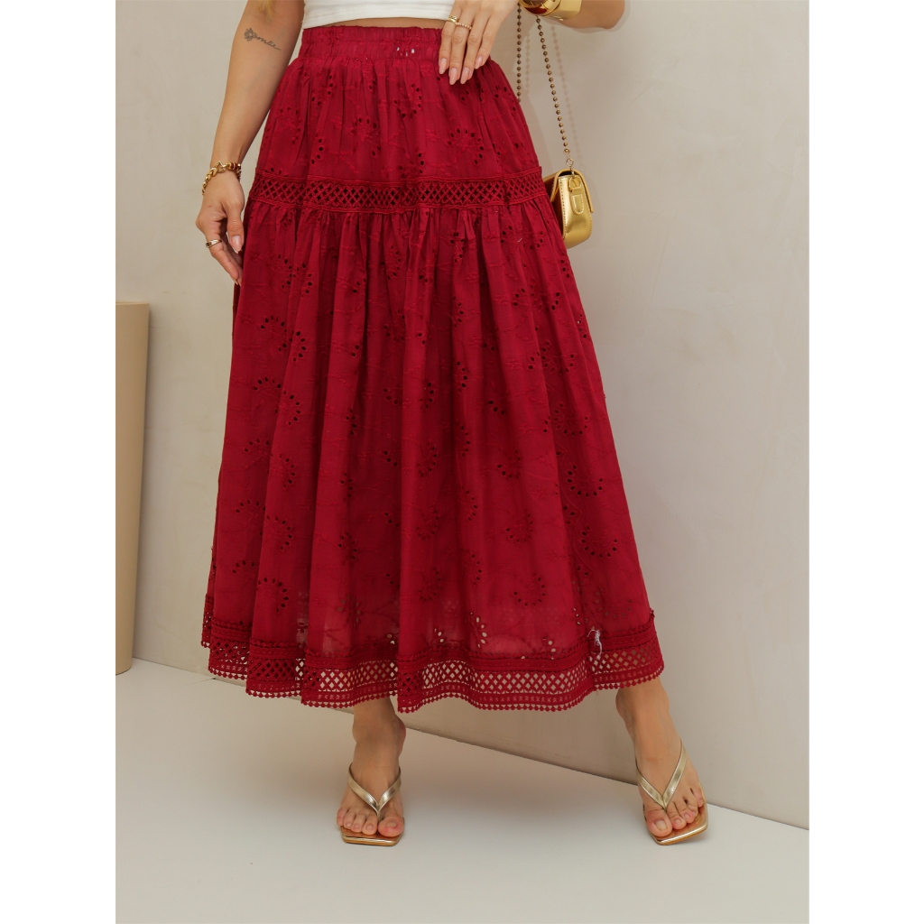 Saia Midi Lese Feminina Forrada Evangélica Elegante Casaul Festa 3RD SD1832