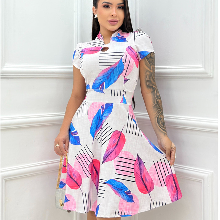 Vestido Feminino Estampado Rodado Soltinho - Moda Evangélica Elegante Sofisticada