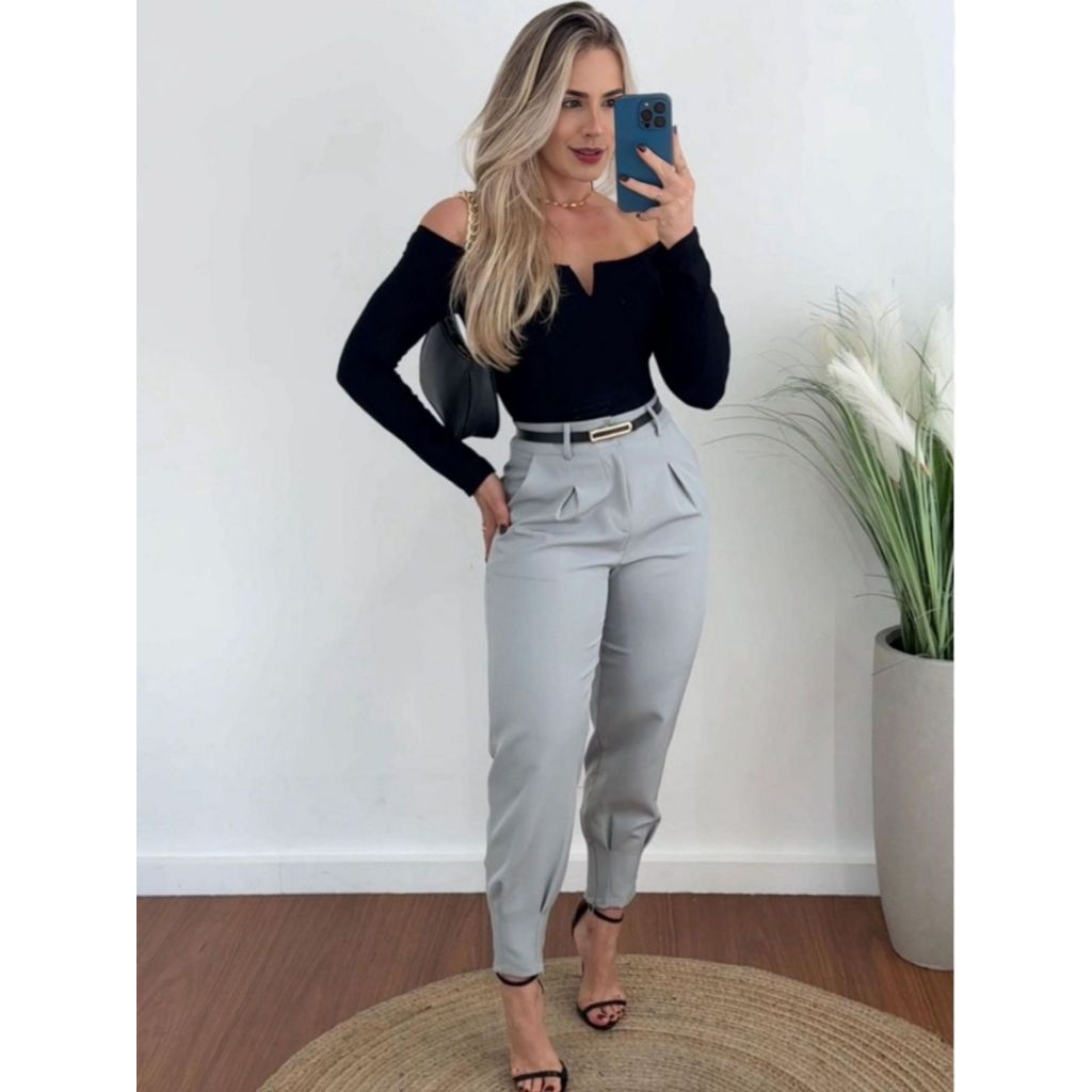 Calça Alfaiataria Feminina Cintura Alta Com Pença Casual e Social do P até G1