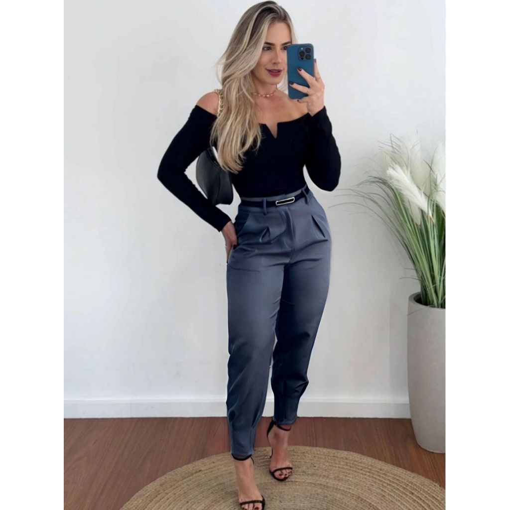 Calça Alfaiataria Feminina Cintura Alta Com Pença Casual e Social do P até G1