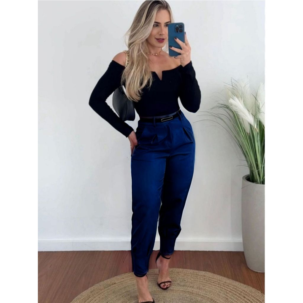 Calça Alfaiataria Feminina Cintura Alta Com Pença Casual e Social do P até G1