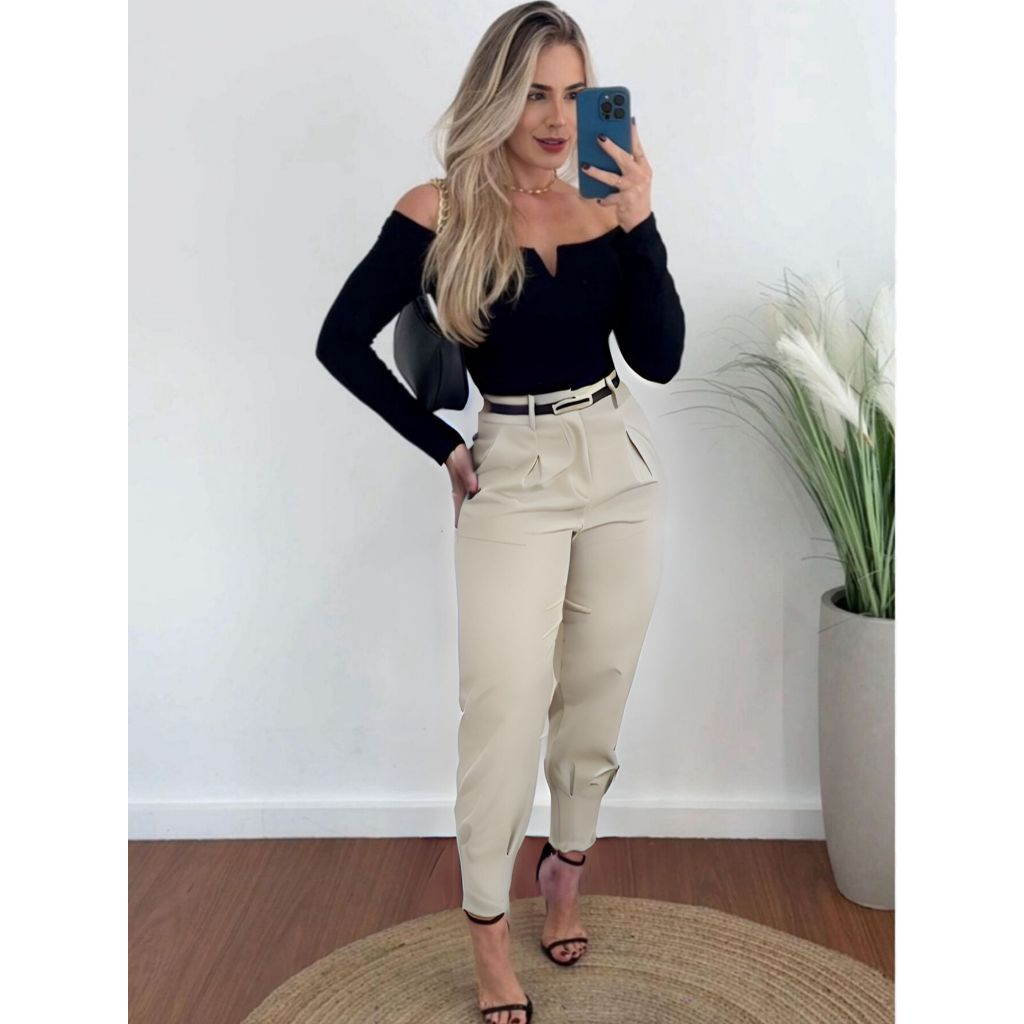 Calça Alfaiataria Feminina Cintura Alta Com Pença Casual e Social do P até G1