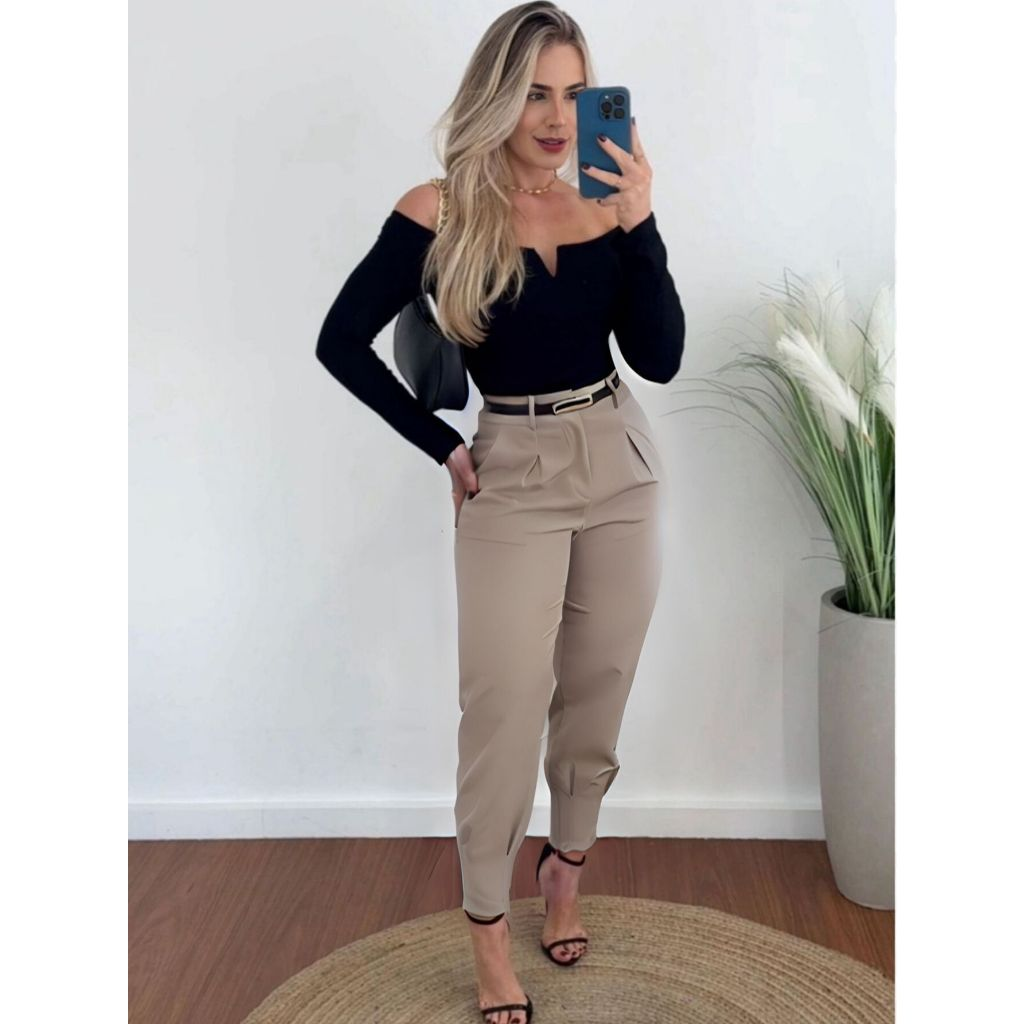 Calça Alfaiataria Feminina Cintura Alta Com Pença Casual e Social do P até G1