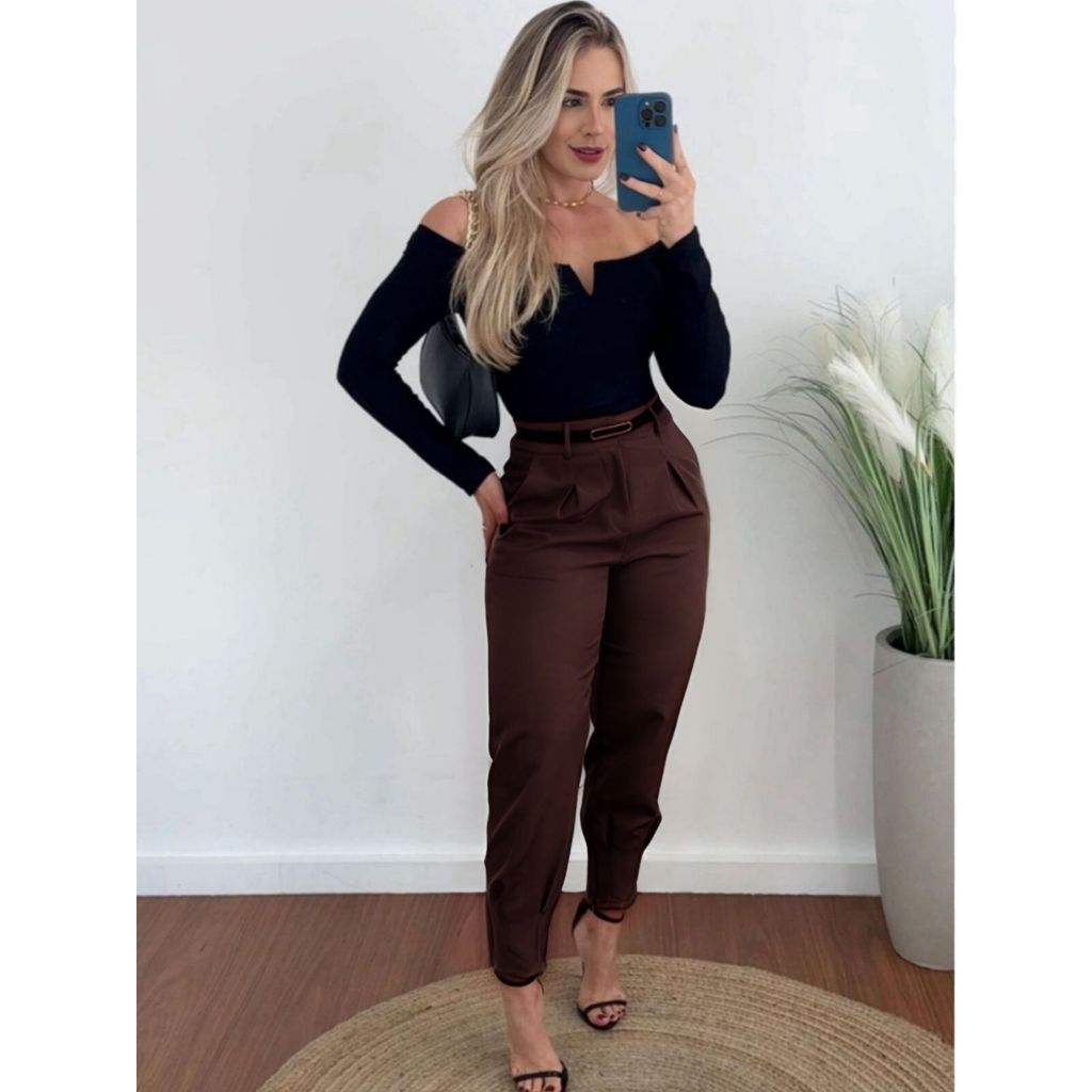 Calça Alfaiataria Feminina Cintura Alta Com Pença Casual e Social do P até G1