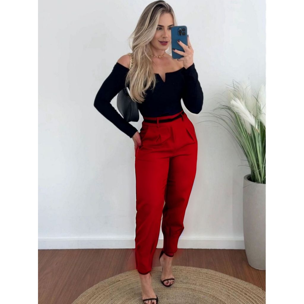 Calça Alfaiataria Feminina Cintura Alta Com Pença Casual e Social do P até G1