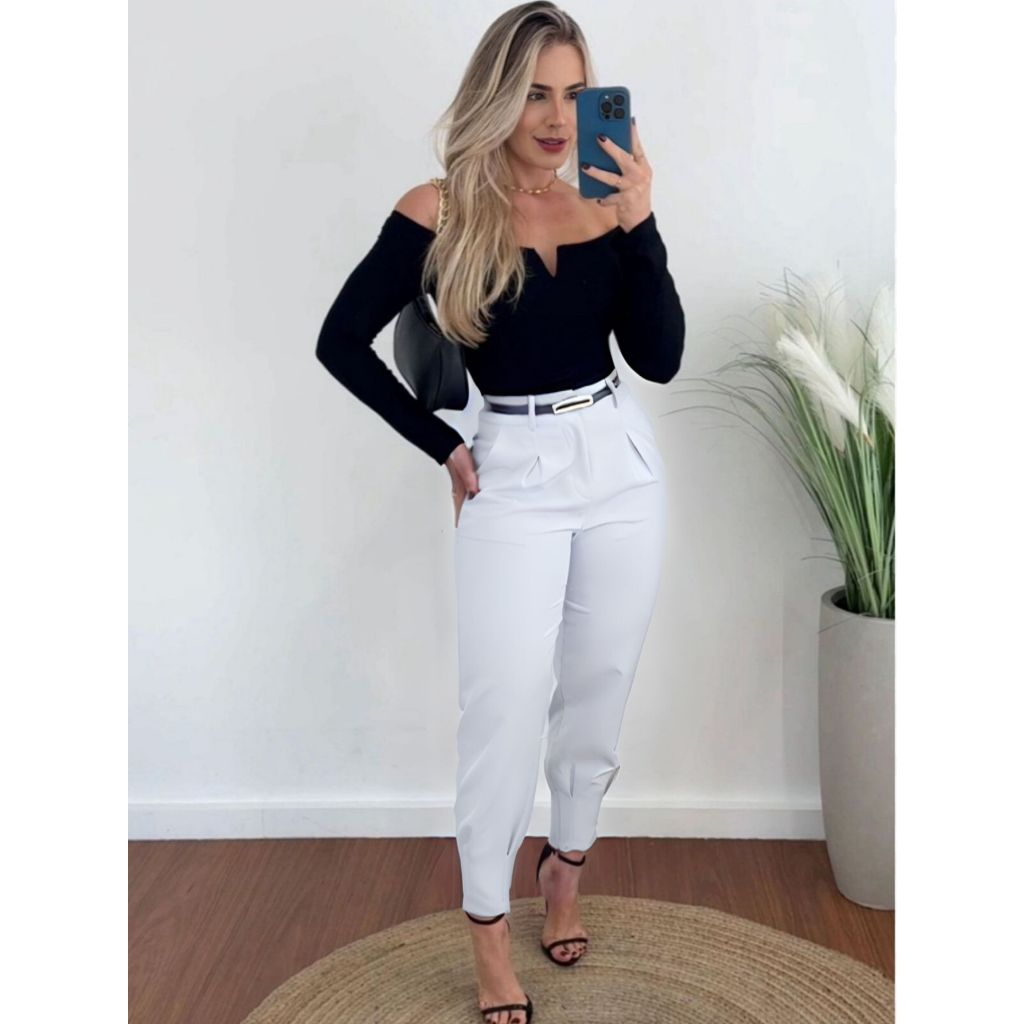 Calça Alfaiataria Feminina Cintura Alta Com Pença Casual e Social do P até G1