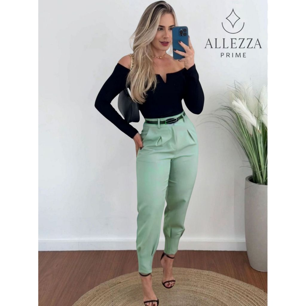 Calça Alfaiataria Feminina Cintura Alta Com Pença Casual e Social do P até G1