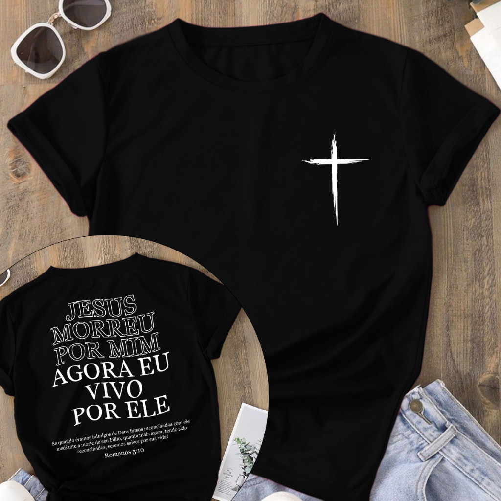 Camiseta Religiosa Cristã 100% Algodão Premium Vivo Por Ele Lançamento 2026 Envio Imediato
