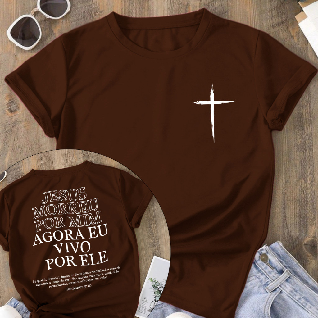 Camiseta Religiosa Cristã 100% Algodão Premium Vivo Por Ele Lançamento 2026 Envio Imediato