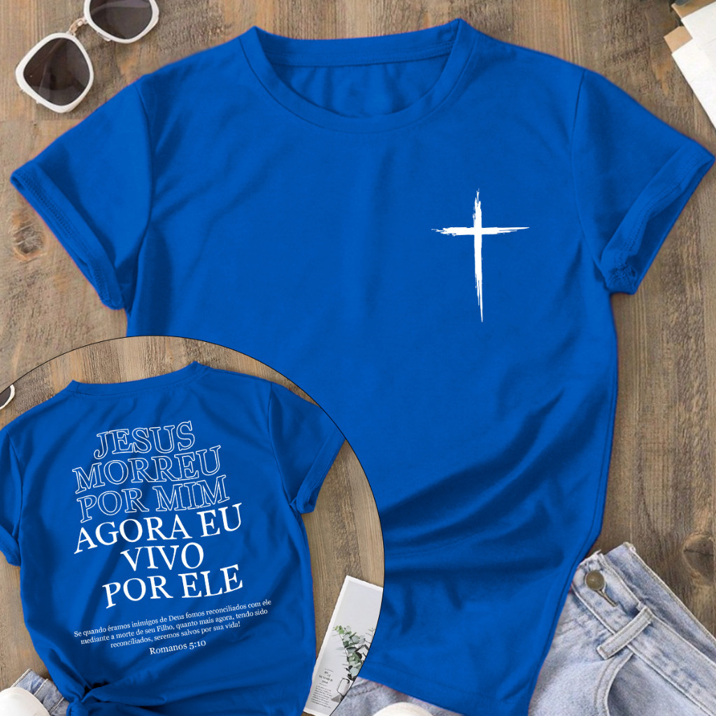 Camiseta Religiosa Cristã 100% Algodão Premium Vivo Por Ele Lançamento 2026 Envio Imediato